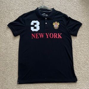 Robin Ruth Mens New York #3 Black Rugby Polo Shirt Embroidered Crest